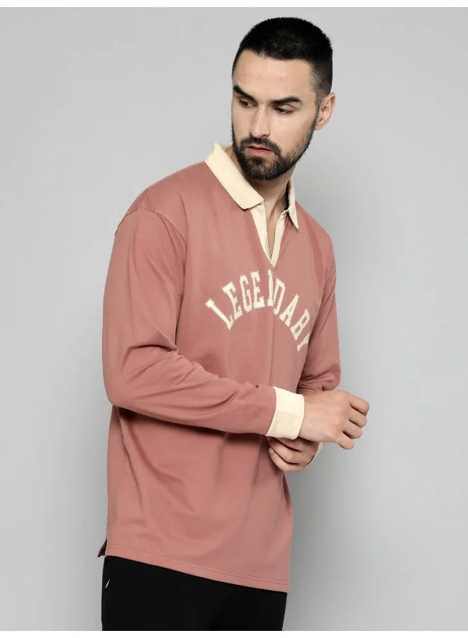 Maniac Mens Printed Polo Neck Full Sleeve Onion Oversized T-Shirt